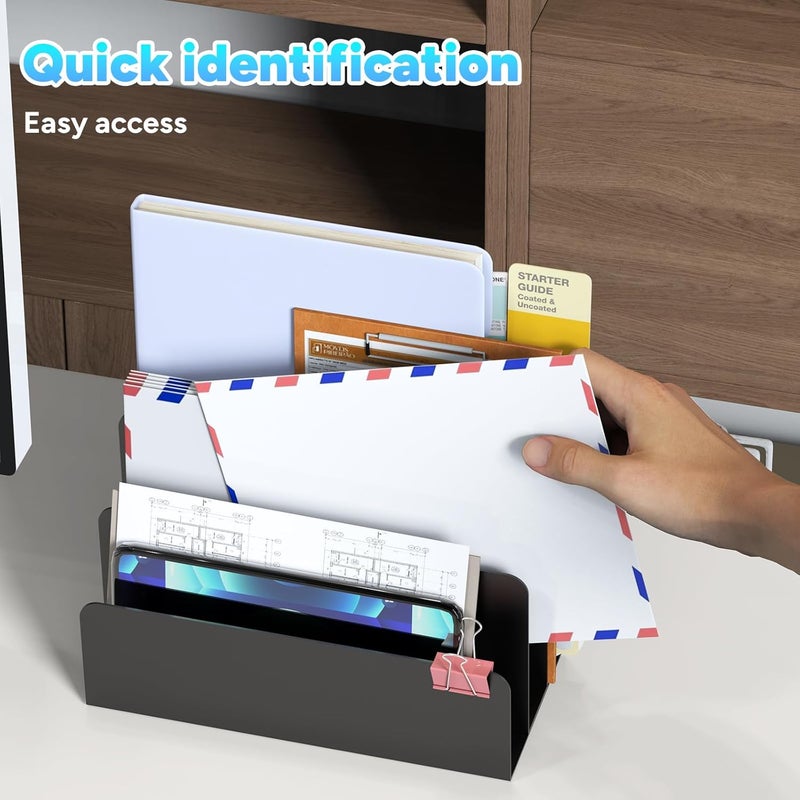 OUTIOE Mail Organizer Countertop, Small Desk File Organizer, Metal File Holder - Essential Workspace Organizers for Office Desk, Home Office (Black) - Image 4